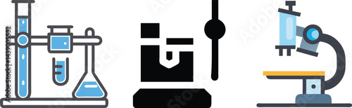 Laboratory Equipment and Microscope Icons Set - Chemistry and Science Vector Design