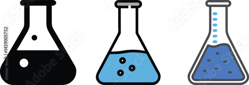 Flask with Chemical Solution Icons Set - Laboratory and Chemistry Vector Design
