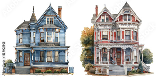 victorian house watercolor vector illustration
