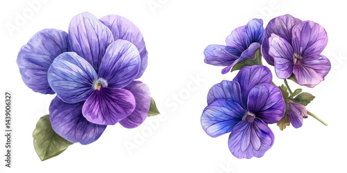 violet flowers watercolor vector illustration