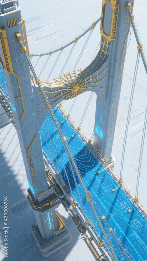 Obraz premium Futuristic Suspension Bridge with Blue Light Pathway