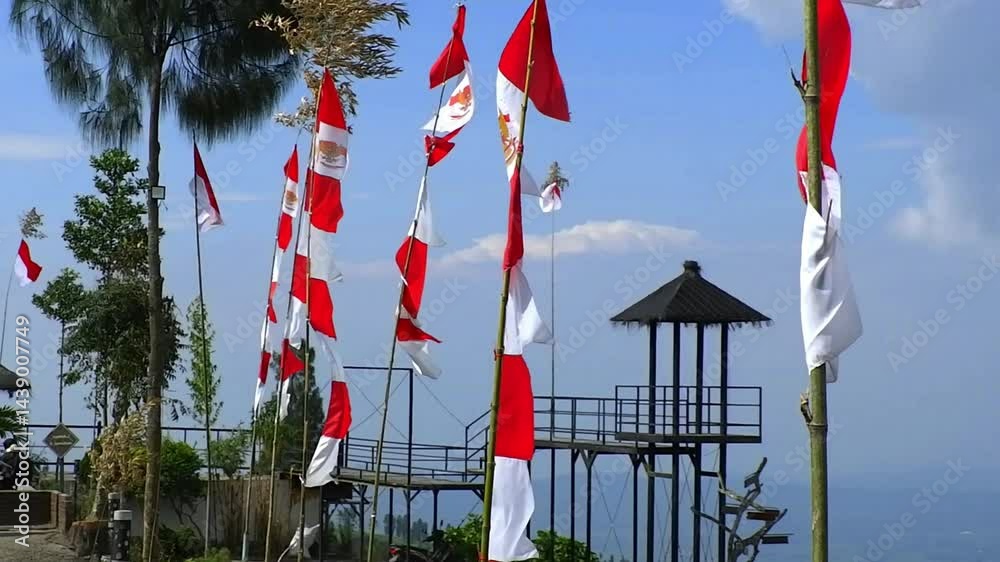 Indonesian flag pennants fluttering in the wind