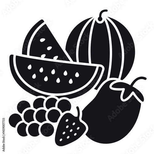 Solid Silhouette Watermelon Slices, Grape Bunch, Strawberry, and Mango