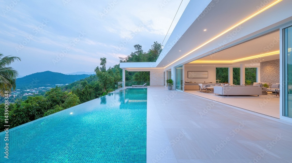 Fototapeta premium Luxury Infinity Pool Villa with Stunning Mountain View Modern Design and Breathtaking Scenery