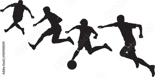Soccer Player Action Silhouettes – Dynamic Black and White Football Illustration with Energetic Motion and Skills