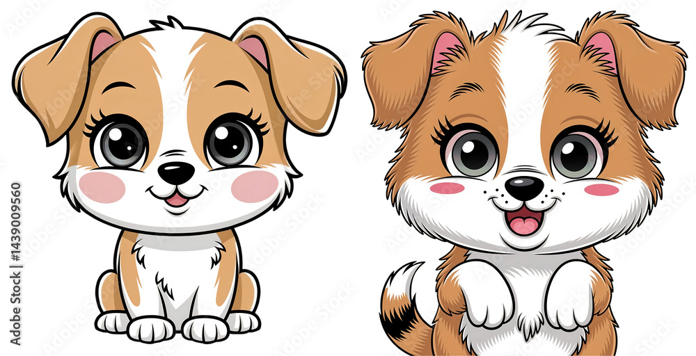 Obraz premium Cute Pastel Cartoon Dog with Sparkly Eyes on Transparent Background