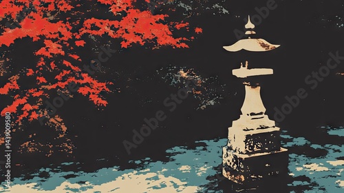 Tranquil Japanese lantern in autumnal foliage. photo