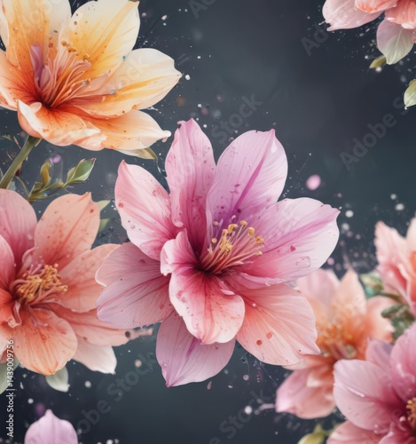 Intricate watercolor flower petals, artistic splash ,  image,  design