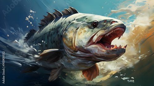 Large Aggressive Fish Leaping from Water