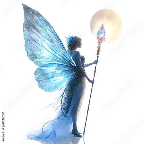 Legendary moonlight fairy with wings shimmering isolated on transparent background