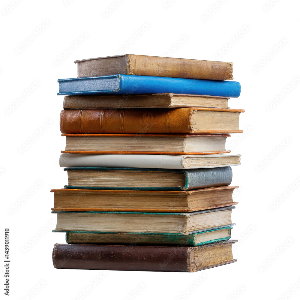 Fototapeta premium Stack of old books vintage antique study education learning knowledge on transparent background