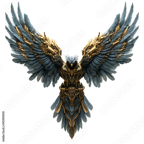 Mythical armored thunderbird with storm clouds isolated on transparent background