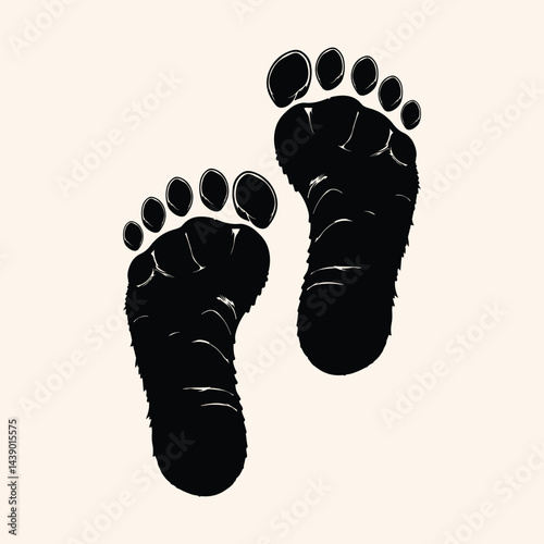 Sasquatch footprint silhouette on a white background. Bigfoot print vector. 