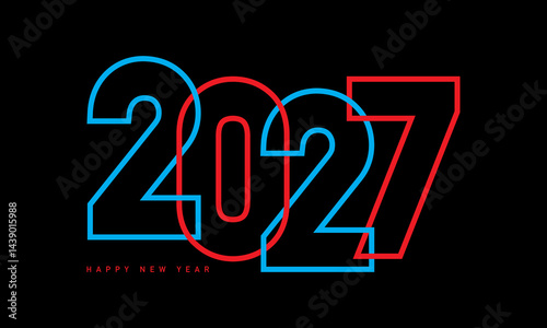 2027 new year template design with red and blue line style on black background