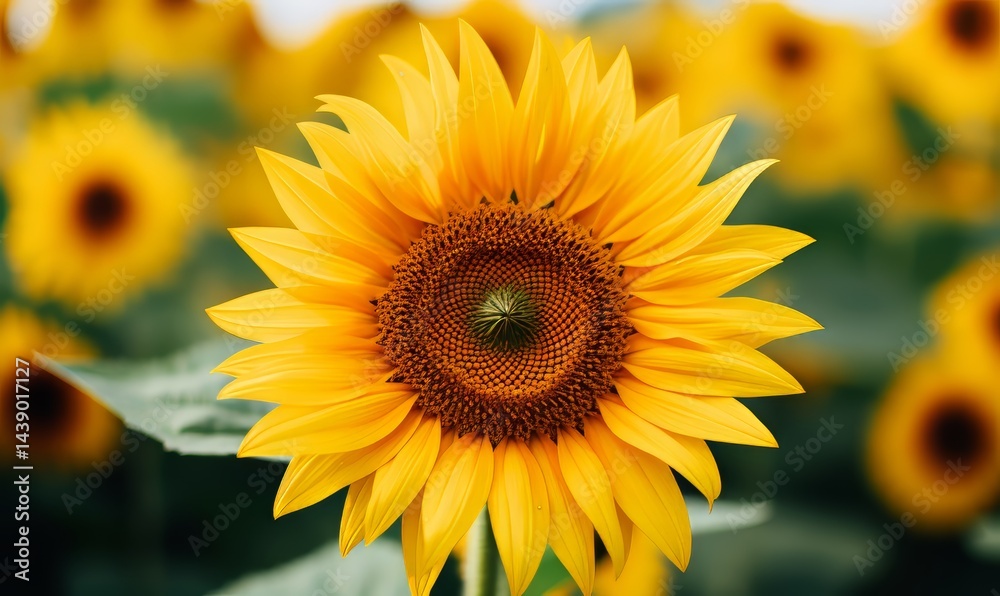 Fototapeta premium Vibrant Sunflower in a Field of Golden Blooms