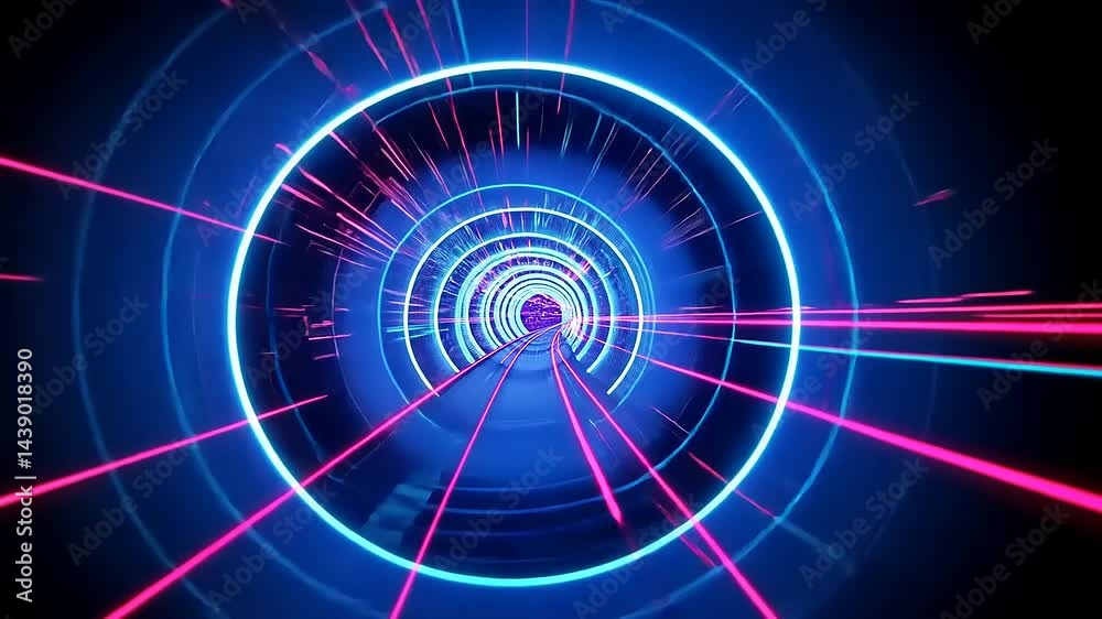 Neon Tunnel of Light: A Digital Trip Through Cyberspace