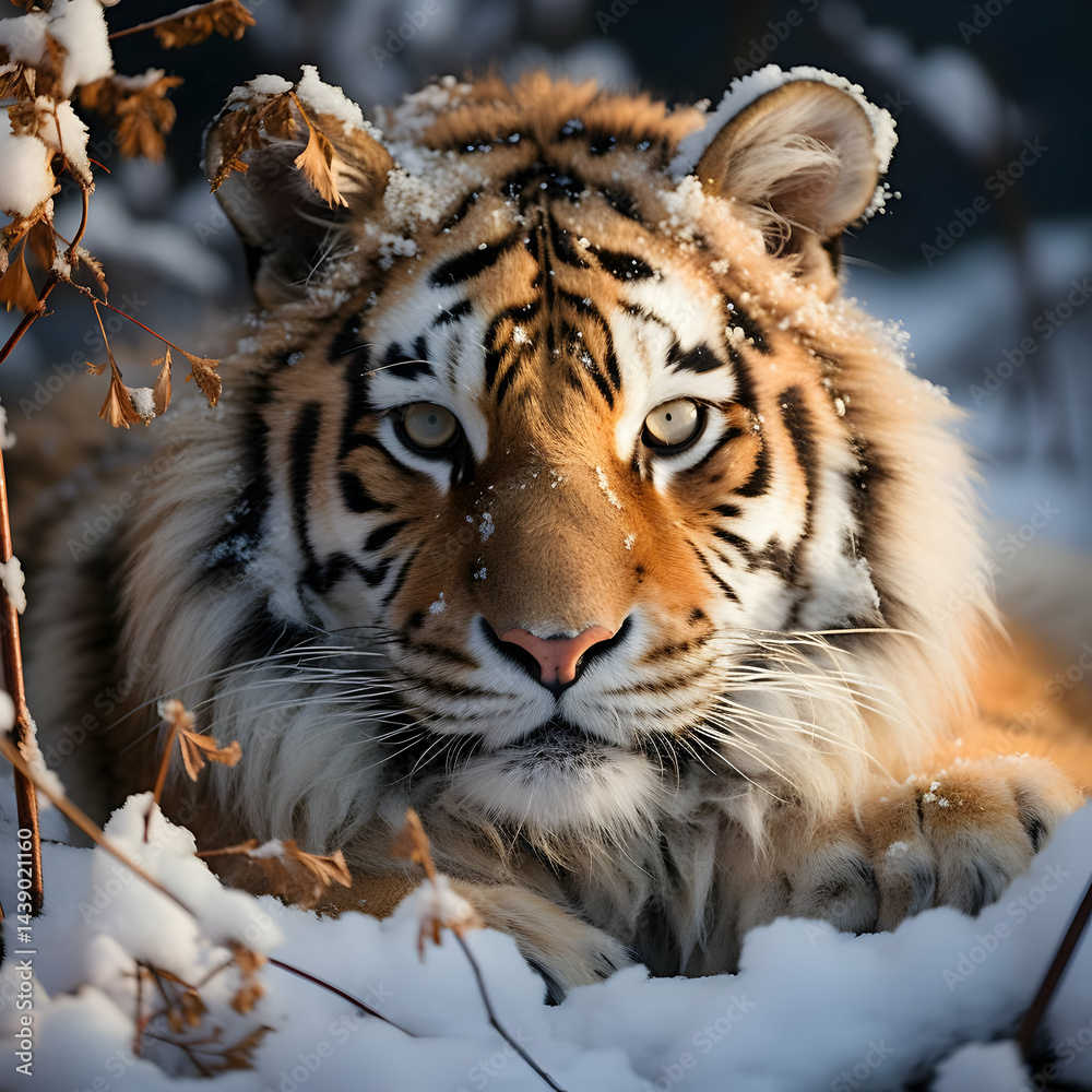 Obraz premium Majestic Siberian Tiger in Snowy Winter Habitat