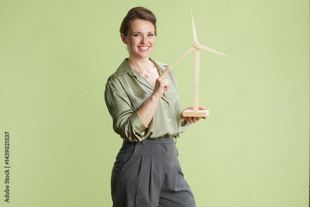 Enthusiastic woman promoting wind energy