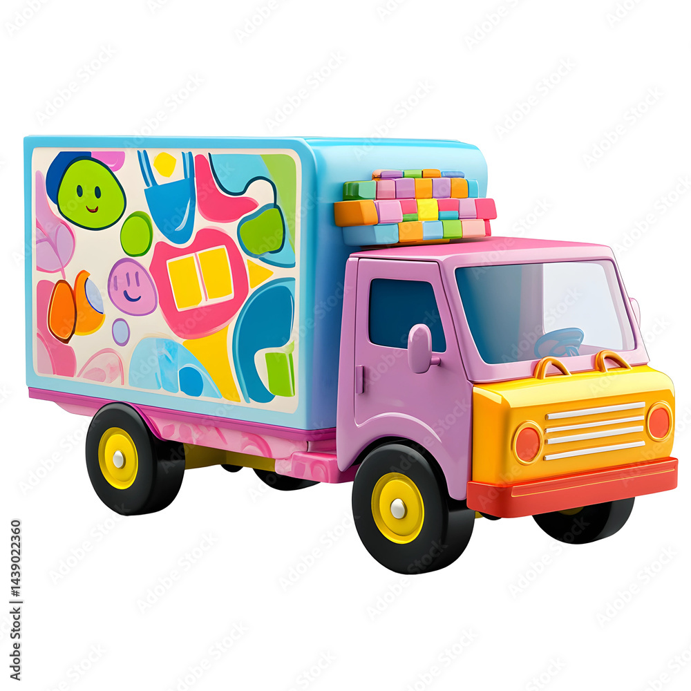 Fototapeta premium toy shop delivery truck with a playful colorful design isolated on transparent background