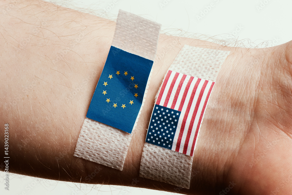 Partially Detached EU Flag Bandage with USA Flag