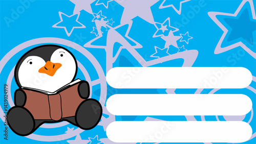 learning cute baby penguin character cartoon sitting reading background in vector format