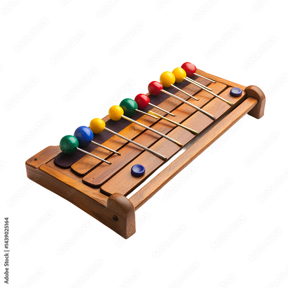 Naklejka premium Realistic vector image of a wooden xylophone with colorful mallets isolated on transparent background