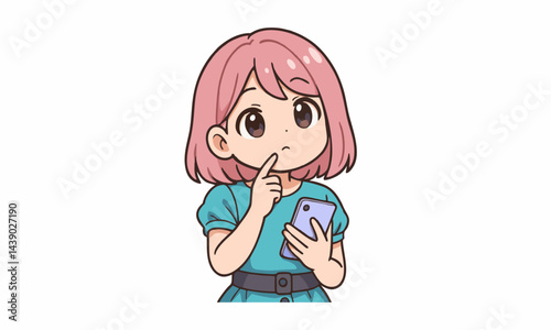 Cute thinking woman cartoon illustration
