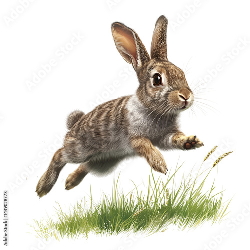 Realistic vector image of a quick rabbit hopping isolated on transparent background
