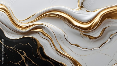 Elegant gold and black marble fluid waves with luxurious details.