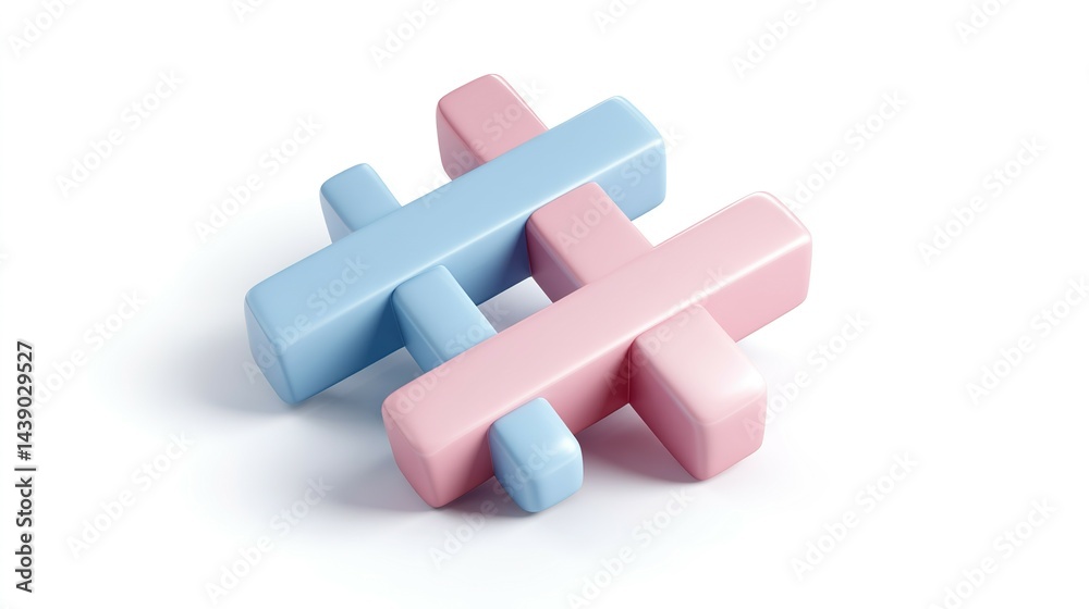Fototapeta premium Three-dimensional hashtag symbol with pastel colors.