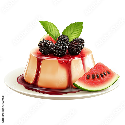 Delicious panna cotta dessert with fresh fruit art isolated on transparent  background png