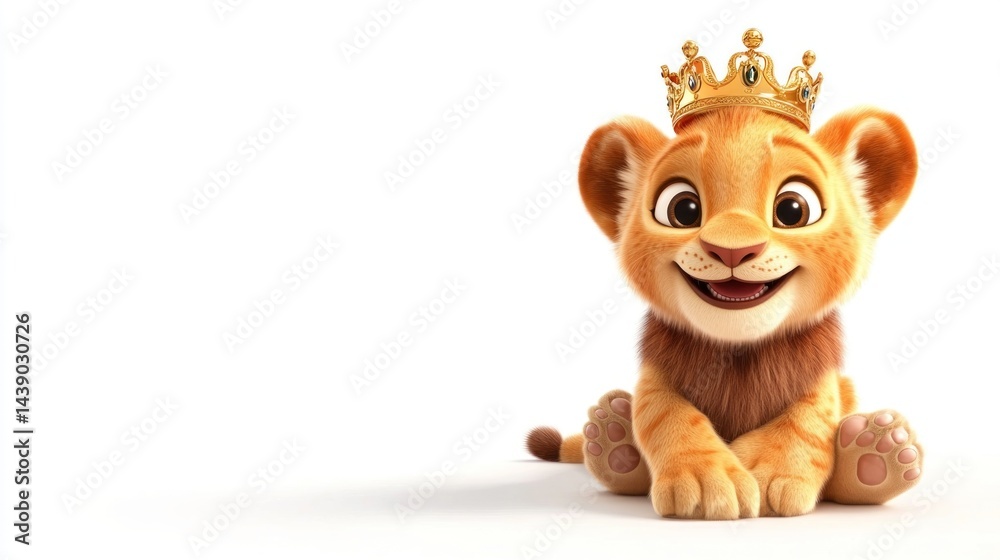 Cute lion cub wearing a golden crown (2) Cute lion cub wearing a golden crown (2)