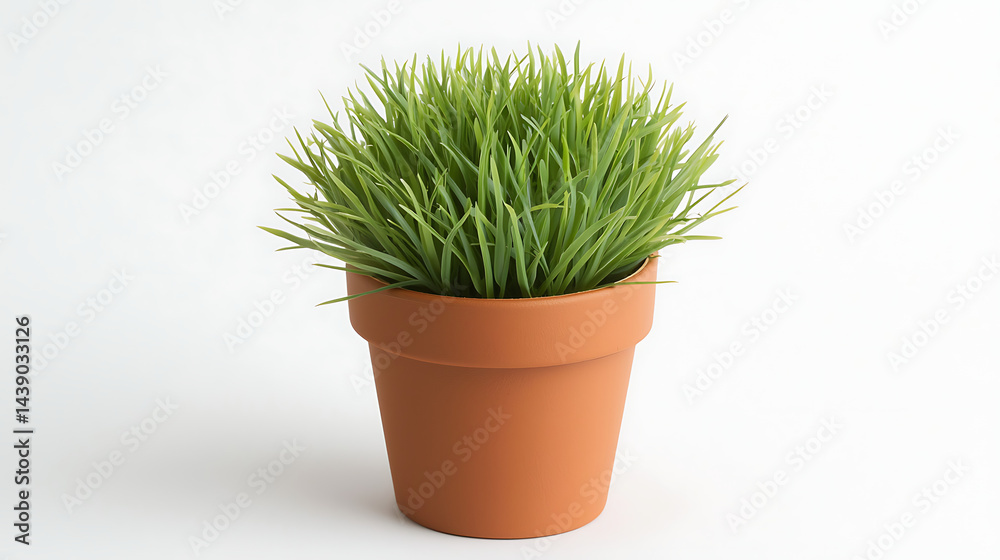 Fototapeta premium A small plant in a brown pot sits on a white background