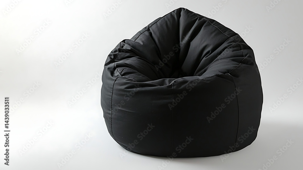 Naklejka premium A black bean bag chair sits on a white background