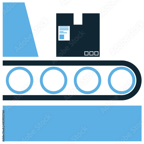 Conveyor logistics icon vector for goods transport, crate moving, and shipment automation. Ideal for warehouse system, cargo flow, and supply chain movement illustration.