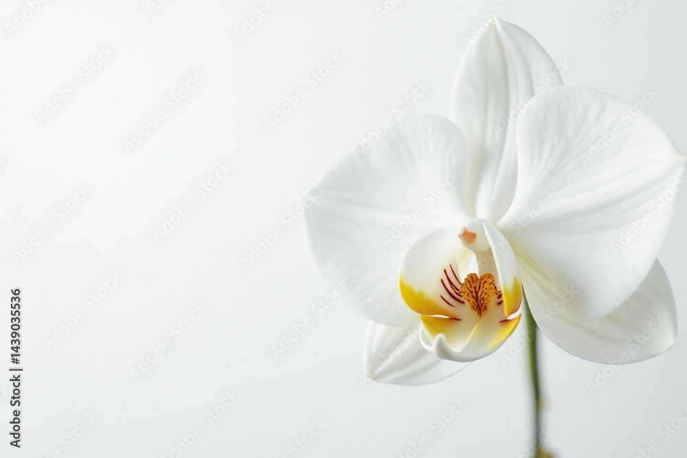Fototapeta premium Delicate white orchid blossom on pure white background, plant, blossom, image
