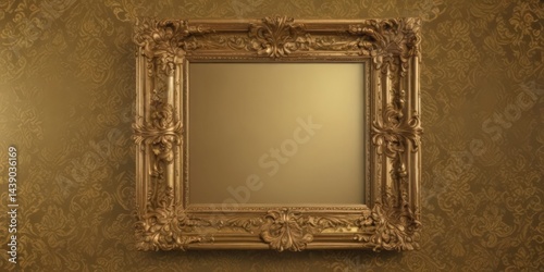 Ornate gold frame on rich damask, vintage style ,  texture,  design element