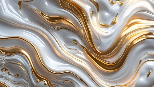 Background abstract of stunning gold and white marble fluid waves shimmering with luxurious elegance, perfect for premium visuals.