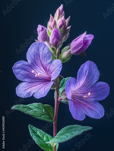 Delicate Purple Flowers on a Stem Against a Dark Background