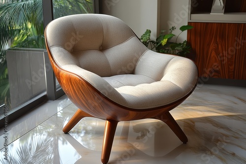 Modern Cozy Chair with Wood Accents in Bright Natural Light