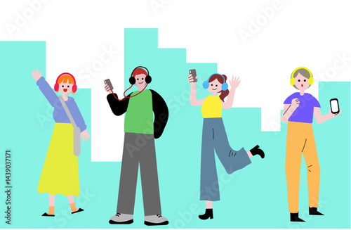 スマホで音楽を聴く人々