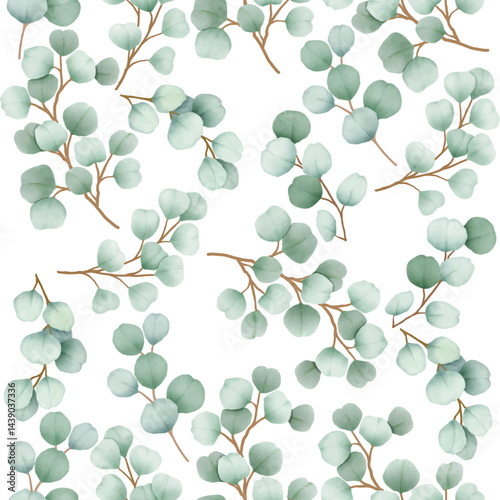Eucalyptus Watercolor Seamless Pattern