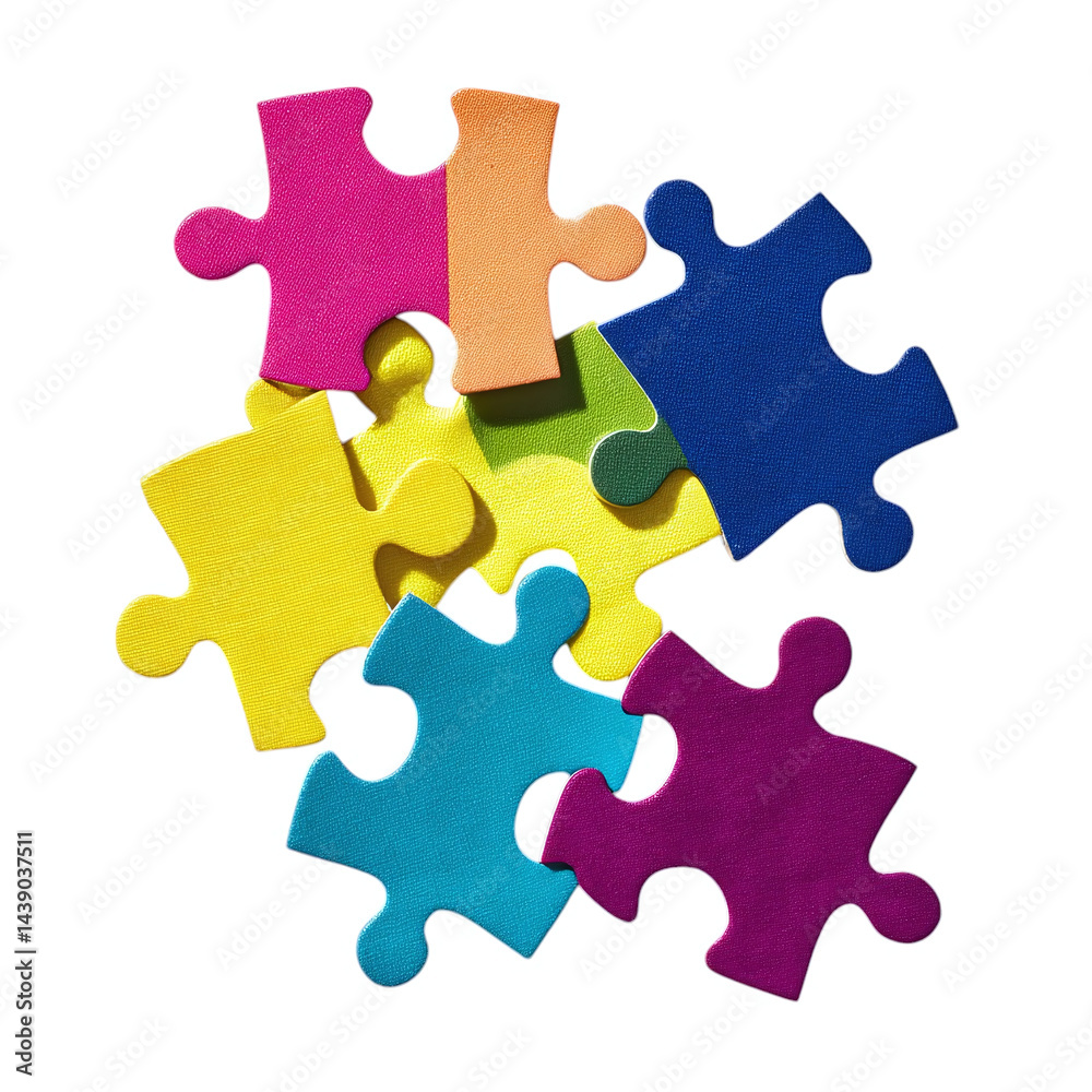 Puzzle pieces in vibrant colors interlocked in creative playful arrangement, clear background --v 7.0 Puzzle pieces in vibrant colors interlocked in creative playful arrangement, clear background --v 7.0