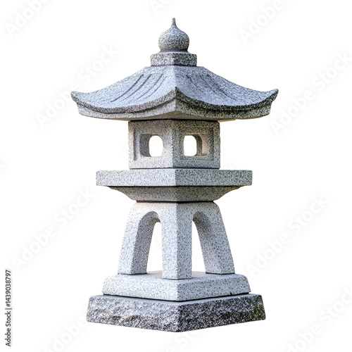 Stylish stone garden lantern with a pagoda shape isolated on transparent background