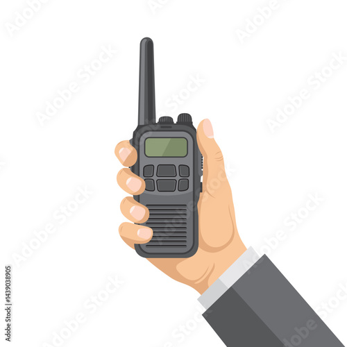 hand holding walkie talkie vector illustration design