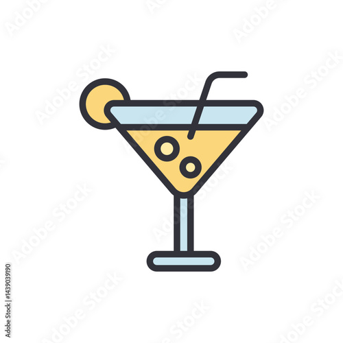 Cocktail colored icons, minimalist vector illustration ,simple transparent graphic element .Isolated on white background