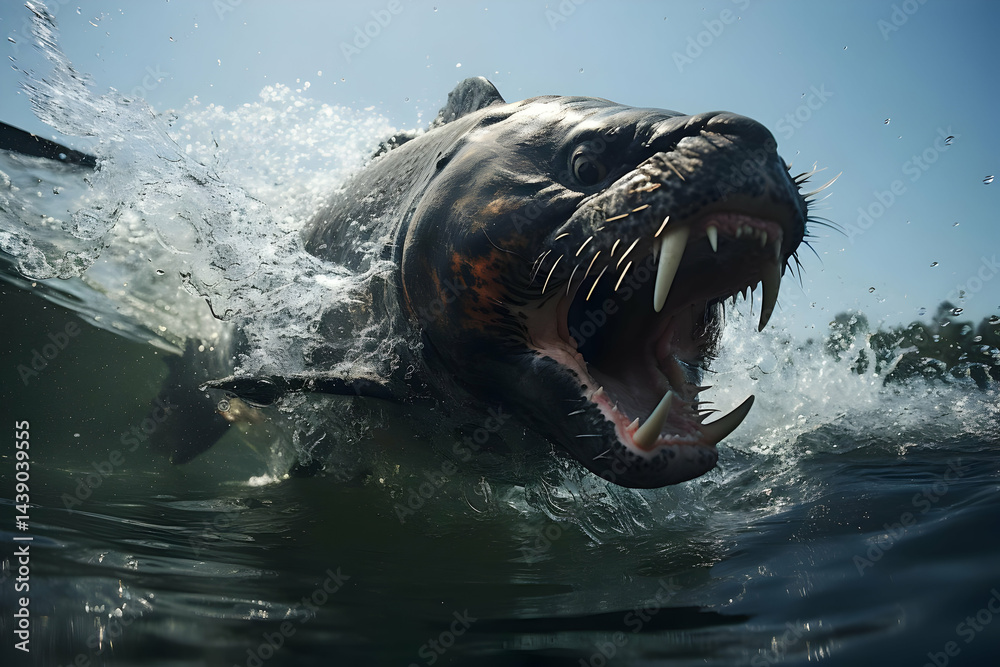 Powerful Fish Leaping from Dark Water