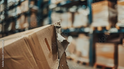 Torn shipping label on cardboard box symbolizing order cancellations, logistics problems, failed delivery and ecommerce return concept