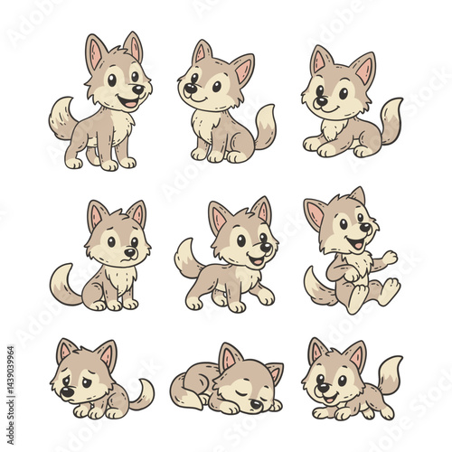 Cute Wolf Doodle Style Illustration