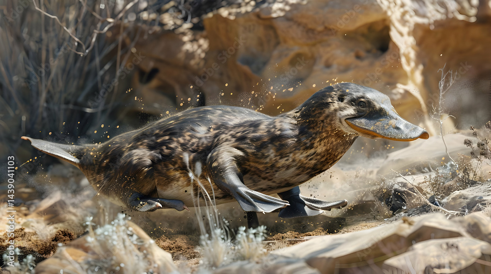 Prehistoric Reptile Running Through Desert Landscape
